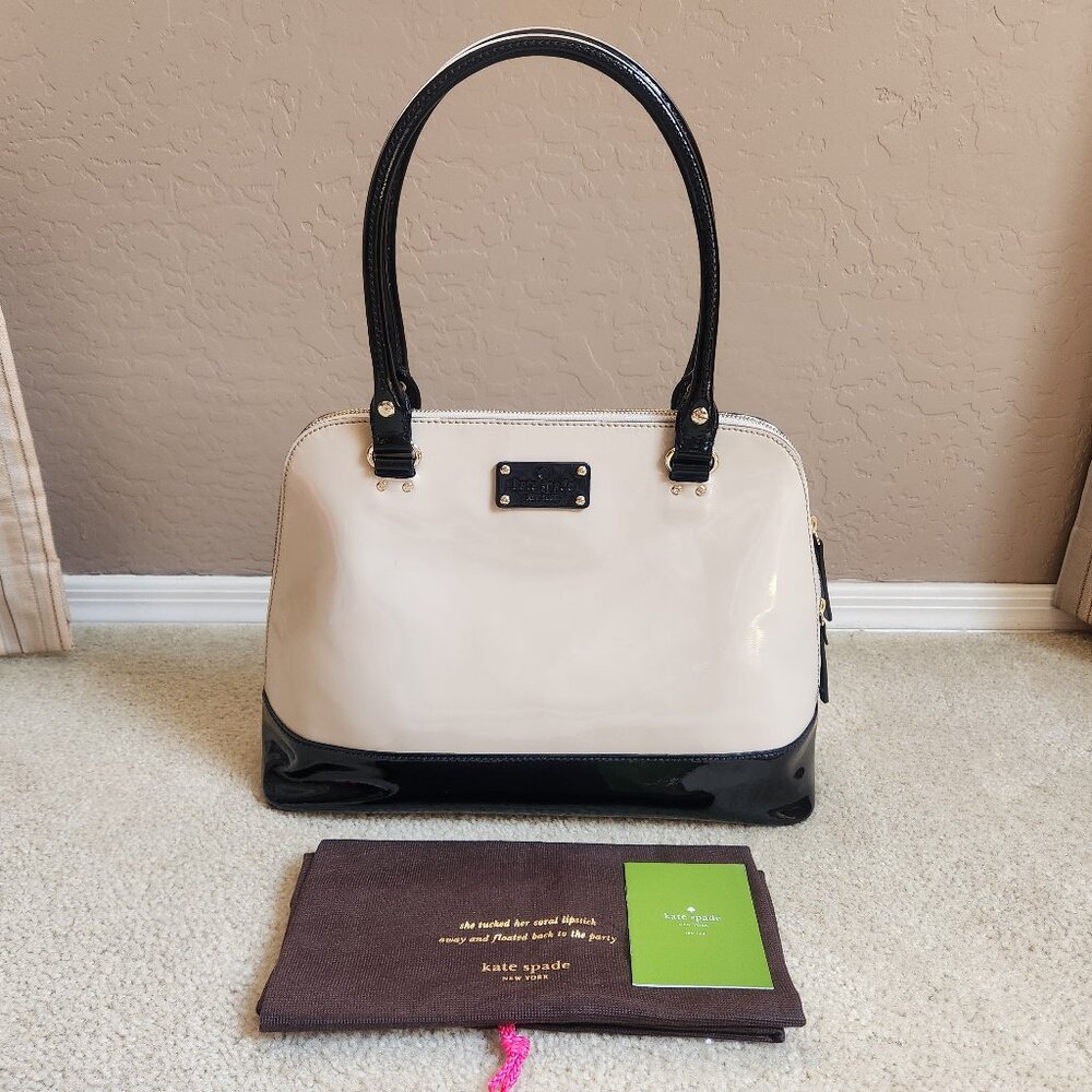 NWT Kate Spade Rachelle Wellesley Patent Leather Satchel--Cream and Black - Picture 1 of 16